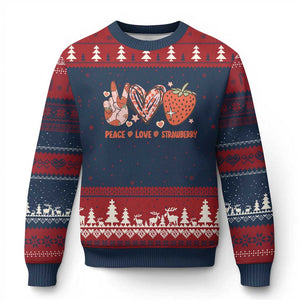 Strawberry Festival Ugly Christmas Sweater Peace Love Strawberry Cute Fruit Lover TS02 Navy Red Print Your Wear