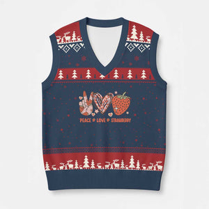 Strawberry Festival V-Neck Knit Sweater Vest Peace Love Strawberry Cute Fruit Lover TS02 Navy Red Print Your Wear