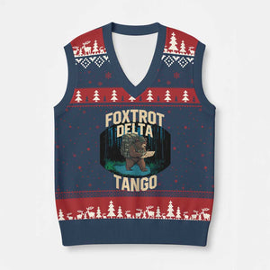 Foxtrots Deltas Tangos Funny Bear Resist V-Neck Knit Sweater Vest Protect Our National Parks TS02 Navy Red Print Your Wear
