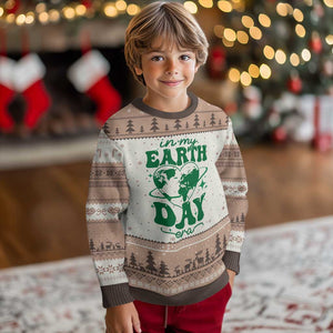 In My Earth Day Era Ugly Christmas Sweater Cute Groovy Planet Heart TS02 Mocha Mousse Print Your Wear