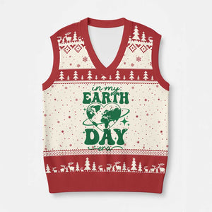 In My Earth Day Era V-Neck Knit Sweater Vest Cute Groovy Planet Heart TS02 Beige Red Print Your Wear
