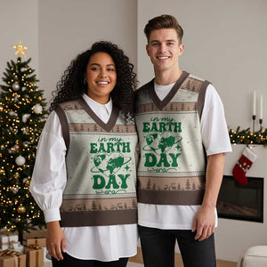 In My Earth Day Era V-Neck Knit Sweater Vest Cute Groovy Planet Heart TS02 Mocha Mousse Print Your Wear