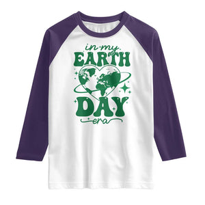 In My Earth Day Era Raglan Shirt Cute Groovy Planet Heart TS02 White Purple Print Your Wear