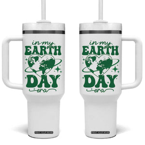 In My Earth Day Era Tumbler With Handle Cute Groovy Planet Heart TS02 One Size: 40 oz White Print Your Wear