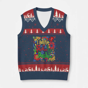 Autism Acceptance V-Neck Knit Sweater Vest I Believe In A Spectrum Of Possibilities Retro Boho TS02 Navy Red Print Your Wear