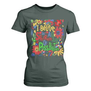 Autism Acceptance T Shirt For Women I Believe In A Spectrum Of Possibilities Retro Boho TS02 Dark Forest Green Print Your Wear