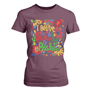 Autism Acceptance T Shirt For Women I Believe In A Spectrum Of Possibilities Retro Boho TS02 Maroon Print Your Wear