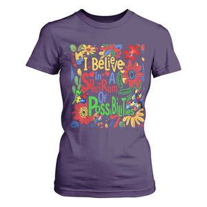 Autism Acceptance T Shirt For Women I Believe In A Spectrum Of Possibilities Retro Boho TS02 Purple Print Your Wear
