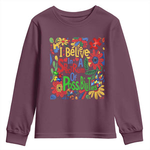 Autism Acceptance Youth Sweatshirt I Believe In A Spectrum Of Possibilities Retro Boho TS02 Maroon Print Your Wear