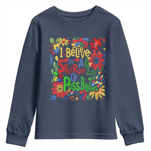 Autism Acceptance Youth Sweatshirt I Believe In A Spectrum Of Possibilities Retro Boho TS02 Navy Print Your Wear