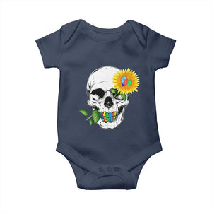 Autism Skull Sunflower Baby Onesie Support Autistic Puzzle Pieces Heart TS02 Navy Print Your Wear