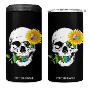 Autism Skull Sunflower 4 in 1 Can Cooler Tumbler Support Autistic Puzzle Pieces Heart TS02 One Size: 16 oz Black Print Your Wear