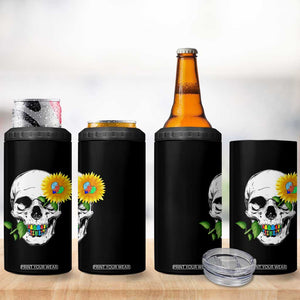 Autism Skull Sunflower 4 in 1 Can Cooler Tumbler Support Autistic Puzzle Pieces Heart TS02 Print Your Wear