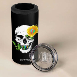 Autism Skull Sunflower 4 in 1 Can Cooler Tumbler Support Autistic Puzzle Pieces Heart TS02 Print Your Wear