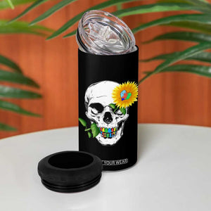 Autism Skull Sunflower 4 in 1 Can Cooler Tumbler Support Autistic Puzzle Pieces Heart TS02 Print Your Wear