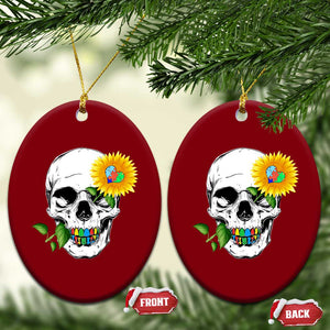 Autism Skull Sunflower Ceramic Ornament Support Autistic Puzzle Pieces Heart TS02 Print Your Wear