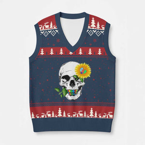 Autism Skull Sunflower V-Neck Knit Sweater Vest Support Autistic Puzzle Pieces Heart TS02 Navy Red Print Your Wear