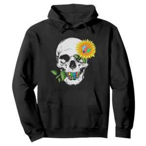 Autism Skull Sunflower Hoodie Support Autistic Puzzle Pieces Heart TS02 Black Print Your Wear
