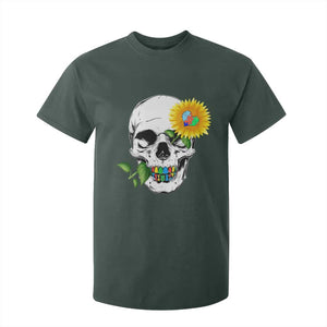 Autism Skull Sunflower T Shirt For Kid Support Autistic Puzzle Pieces Heart TS02 Dark Forest Green Print Your Wear