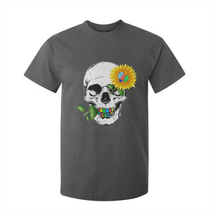 Autism Skull Sunflower T Shirt For Kid Support Autistic Puzzle Pieces Heart TS02 Dark Heather Print Your Wear