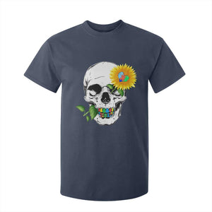 Autism Skull Sunflower T Shirt For Kid Support Autistic Puzzle Pieces Heart TS02 Navy Print Your Wear