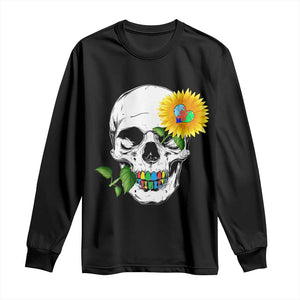 Autism Skull Sunflower Long Sleeve Shirt Support Autistic Puzzle Pieces Heart TS02 Black Print Your Wear