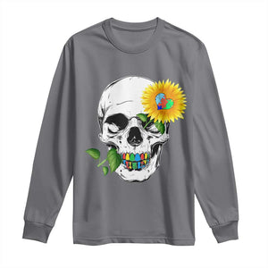 Autism Skull Sunflower Long Sleeve Shirt Support Autistic Puzzle Pieces Heart TS02 Charcoal Print Your Wear