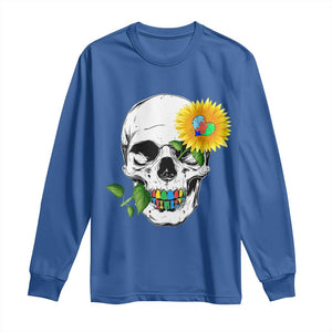 Autism Skull Sunflower Long Sleeve Shirt Support Autistic Puzzle Pieces Heart TS02 Royal Blue Print Your Wear