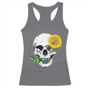 Autism Skull Sunflower Racerback Tank Top Support Autistic Puzzle Pieces Heart TS02 Charcoal Print Your Wear