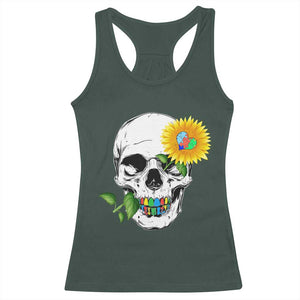 Autism Skull Sunflower Racerback Tank Top Support Autistic Puzzle Pieces Heart TS02 Dark Forest Green Print Your Wear