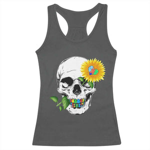 Autism Skull Sunflower Racerback Tank Top Support Autistic Puzzle Pieces Heart TS02 Dark Heather Print Your Wear