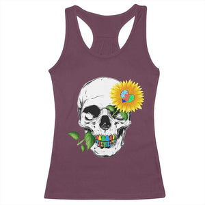 Autism Skull Sunflower Racerback Tank Top Support Autistic Puzzle Pieces Heart TS02 Maroon Print Your Wear