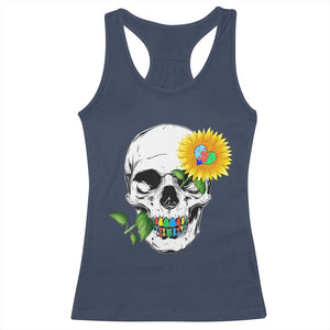 Autism Skull Sunflower Racerback Tank Top Support Autistic Puzzle Pieces Heart TS02 Navy Print Your Wear