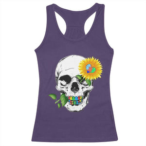 Autism Skull Sunflower Racerback Tank Top Support Autistic Puzzle Pieces Heart TS02 Purple Print Your Wear