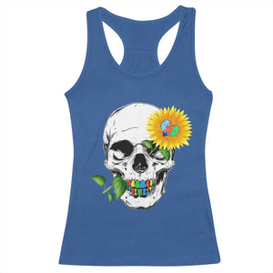 Autism Skull Sunflower Racerback Tank Top Support Autistic Puzzle Pieces Heart TS02 Royal Blue Print Your Wear
