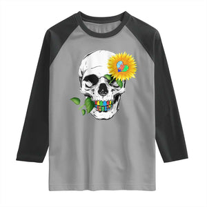 Autism Skull Sunflower Raglan Shirt Support Autistic Puzzle Pieces Heart TS02 Sport Gray Black Print Your Wear