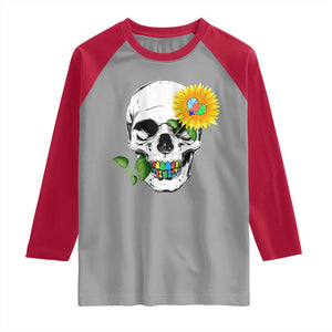 Autism Skull Sunflower Raglan Shirt Support Autistic Puzzle Pieces Heart TS02 Sport Gray Red Print Your Wear
