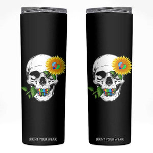 Autism Skull Sunflower Skinny Tumbler Support Autistic Puzzle Pieces Heart TS02 Black Print Your Wear