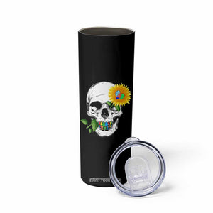 Autism Skull Sunflower Skinny Tumbler Support Autistic Puzzle Pieces Heart TS02 Print Your Wear