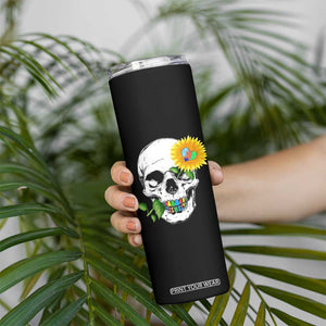 Autism Skull Sunflower Skinny Tumbler Support Autistic Puzzle Pieces Heart TS02 Print Your Wear