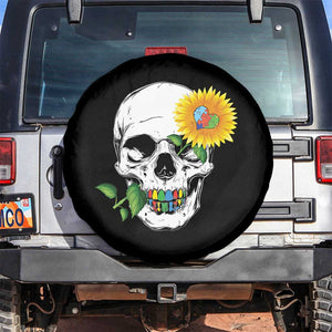 Autism Skull Sunflower Spare Tire Cover Support Autistic Puzzle Pieces Heart TS02 No hole Black Print Your Wear