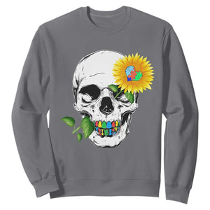 Autism Skull Sunflower Sweatshirt Support Autistic Puzzle Pieces Heart TS02 Charcoal Print Your Wear