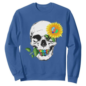 Autism Skull Sunflower Sweatshirt Support Autistic Puzzle Pieces Heart TS02 Royal Blue Print Your Wear