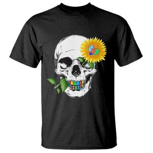 Autism Skull Sunflower T Shirt Support Autistic Puzzle Pieces Heart TS02 Black Print Your Wear