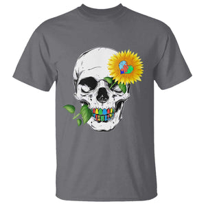 Autism Skull Sunflower T Shirt Support Autistic Puzzle Pieces Heart TS02 Charcoal Print Your Wear