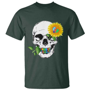 Autism Skull Sunflower T Shirt Support Autistic Puzzle Pieces Heart TS02 Dark Forest Green Print Your Wear