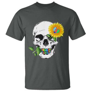 Autism Skull Sunflower T Shirt Support Autistic Puzzle Pieces Heart TS02 Dark Heather Print Your Wear