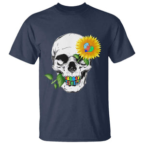Autism Skull Sunflower T Shirt Support Autistic Puzzle Pieces Heart TS02 Navy Print Your Wear
