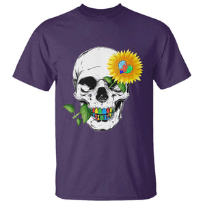 Autism Skull Sunflower T Shirt Support Autistic Puzzle Pieces Heart TS02 Purple Print Your Wear