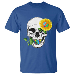 Autism Skull Sunflower T Shirt Support Autistic Puzzle Pieces Heart TS02 Royal Blue Print Your Wear